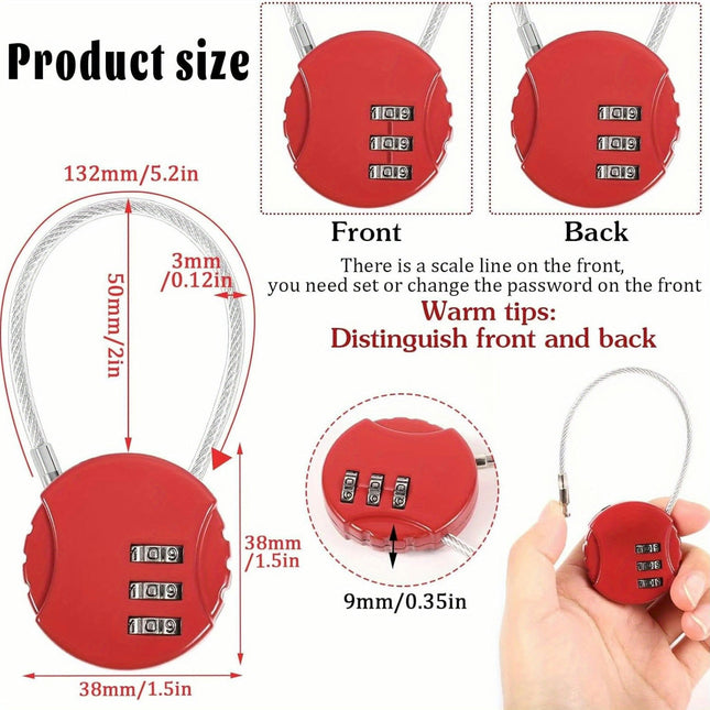 4pcs Small Security Combination Cable Padlock, 3 Digit Padlocks For Cabinets, Suitcases