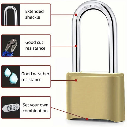 4 Digit Combination Lock Heavy Duty Outdoor Waterproof Padlock for Gates, Yards, Fences