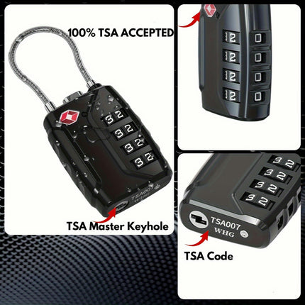 Cable Locks with Re-Settable Combination And Alloy Body - Suitable for Luggage, School Lockers