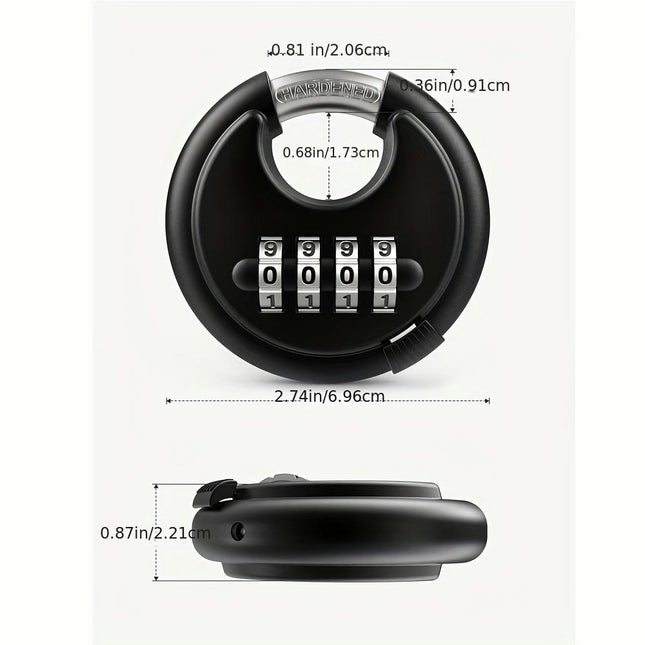 Heavy-Duty Combination Lock With Hard Steel Buckle-Keyless 4-Digit Disc Padlock For Outdoor,Lockers
