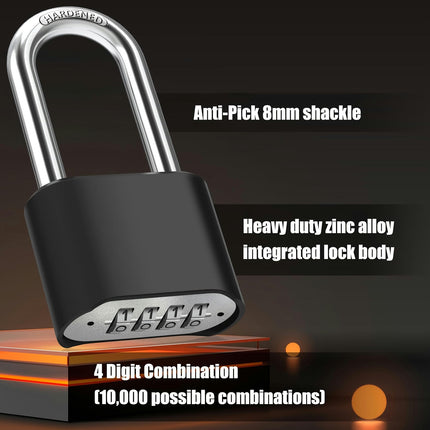 Heavy Duty Combination Padlocks Outdoor, Waterproof Extra Long Shackle Padlock With 4 Digit Code