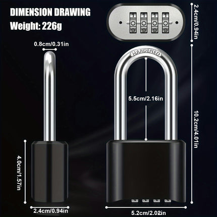 Heavy Duty Combination Padlocks Outdoor, Waterproof Extra Long Shackle Padlock With 4 Digit Code