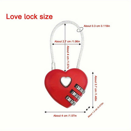 Mini Heart Luggage Lock with 3 Digit Combination, Suitable for Travel - Metal And PVC Material