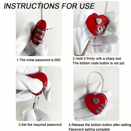 Mini Heart Luggage Lock with 3 Digit Combination, Suitable for Travel - Metal And PVC Material
