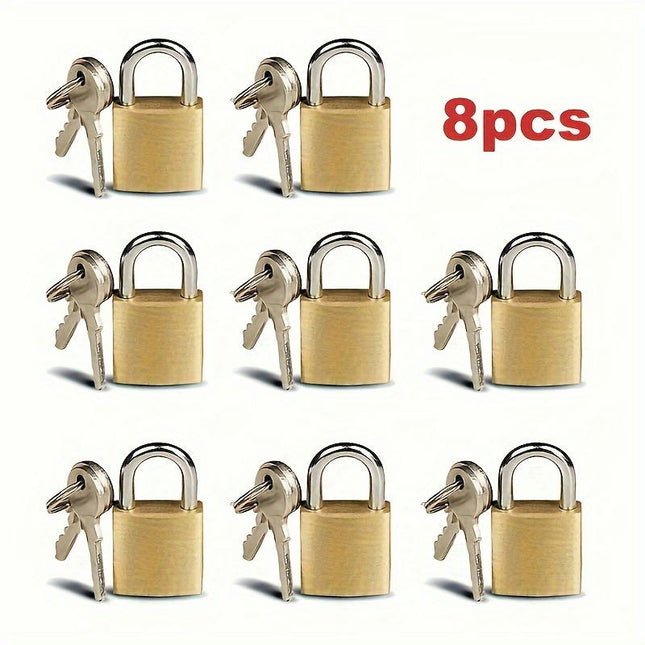8 Pc Small Padlock Solid Brass Luggage Locks, Small Lock With Key, Backpack Lock, Travel Locks