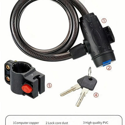 Anti-Theft Bike Lock Portable Cable Lock with Keys, Secure Lock for Bikes, E-Bikes, and Scooters