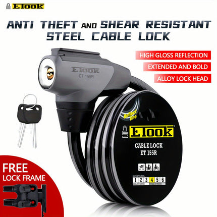 Anti-Theft Bike Lock, Stainless Steel Cable with Reflective Strip Bike Lock