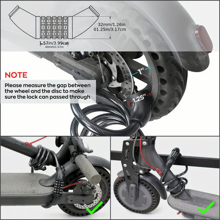 Scooter Lock Cable  Bicycle Combination Locks Chain Lock, Fit For M365/ES1/ES2/ES3/ES4