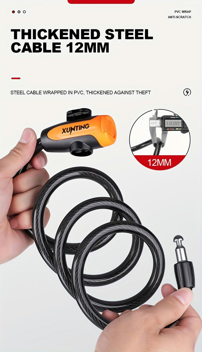 Heavy-Duty Bike Cable Lock With Key â€?Anti-Theft, Button Control, Secure Lock Cylinder