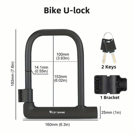 Heavy Duty Zinc Alloy U-Lock for Bicycles Anti-Theft U-Shaped Bike Lock with 2 Keys