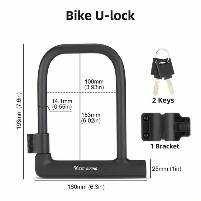 Heavy Duty Zinc Alloy U-Lock for Bicycles Anti-Theft U-Shaped Bike Lock with 2 Keys