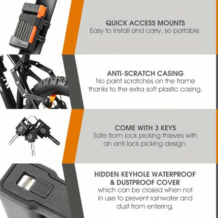 Foldable Bike Lock, Anti-Theft Mini Portable Lock, MTB Road Bicycle Scooter Chain Lock