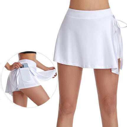Yoga Skirt Women's Side Waist Tie Skirt Badminton Sports Skirt Lined Shorts