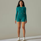 9310 long sleeve+shorts set-dark green