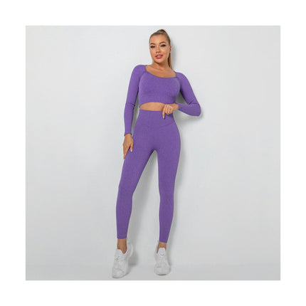 Women's Fitness Clothes 2 Pack Sports Quick Dry Yoga Gym Long Sleeve Top Leggings Set
