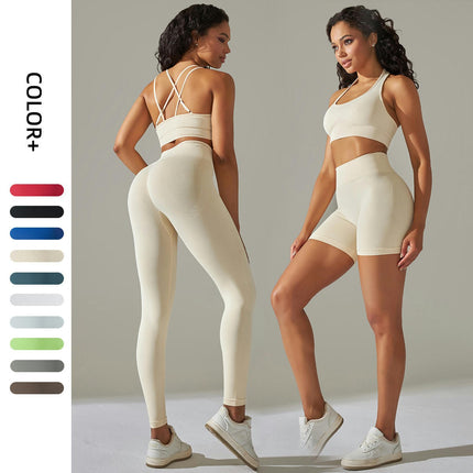 2 Piece Workout Set for Women Outfit Gym High Waist Leggings with Cross Beauty Back Sports Bra 1