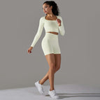 6621 long sleeve+shorts set-white