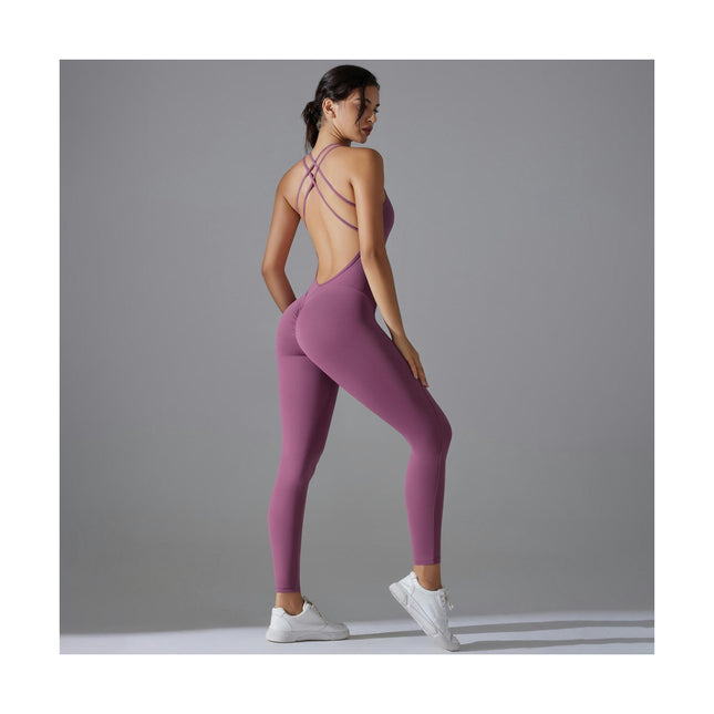 Women's Yoga Jumpsuit Backless Sports Romper Playsuit Sleeveless Gym Bodysuit Model A