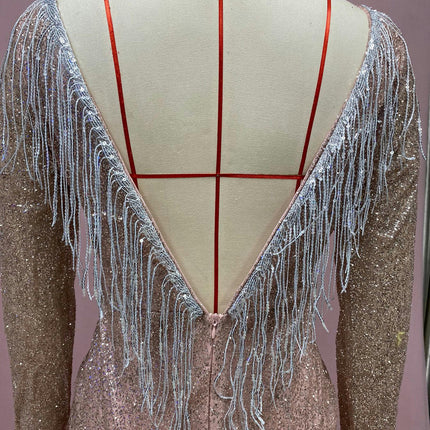 Long Sleeve Sequin Prom Dresses Backless Sparkly Mermaid Tight Long Formal Evening Party Gowns
