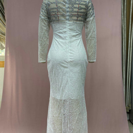 Sequin Long Sleeve Prom Dress Mock Neck Mermaid Ball Gowns for Women Formal Evening Dresses
