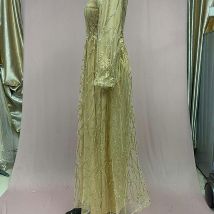 Women's Sequin Dress Formal V Neck Long Sleeve Evening Party Prom Glitter Tulle Dress
