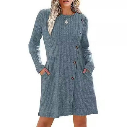 Long Sleeve Dress for Women Fashion Button Tunic Sweater Dresses with Pockets
