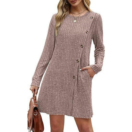 Long Sleeve Dress for Women Fashion Button Tunic Sweater Dresses with Pockets