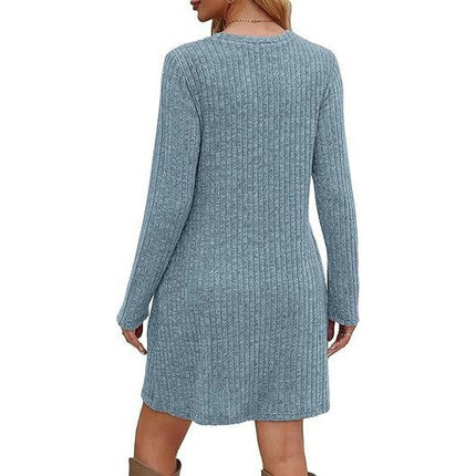 Long Sleeve Dress for Women Fashion Button Tunic Sweater Dresses with Pockets