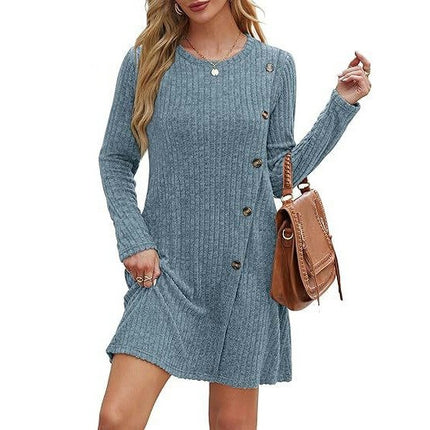 Long Sleeve Dress for Women Fashion Button Tunic Sweater Dresses with Pockets