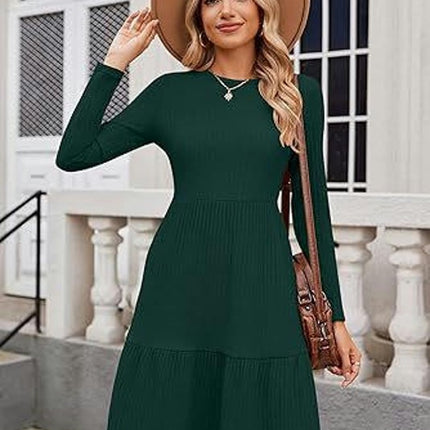 Womens Winter Crewneck Long Sleeve Dresses Knee Length Knit Sweater Dress