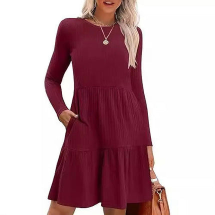 Womens Winter Crewneck Long Sleeve Dresses Knee Length Knit Sweater Dress