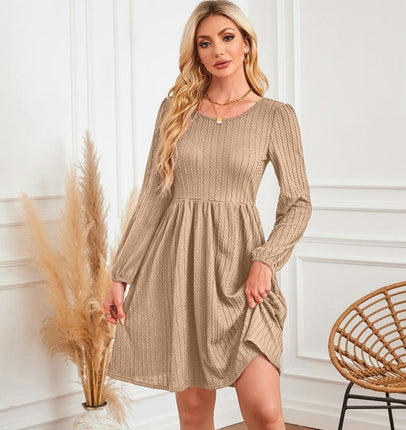 Women's Casual Knit Sweater Dress Crew Neck Long Sleeve Knee Length Babydoll Dresses