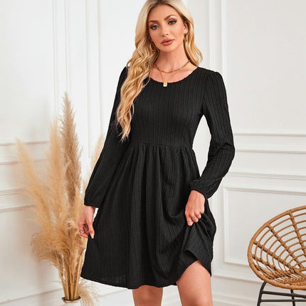 Women's Casual Knit Sweater Dress Crew Neck Long Sleeve Knee Length Babydoll Dresses