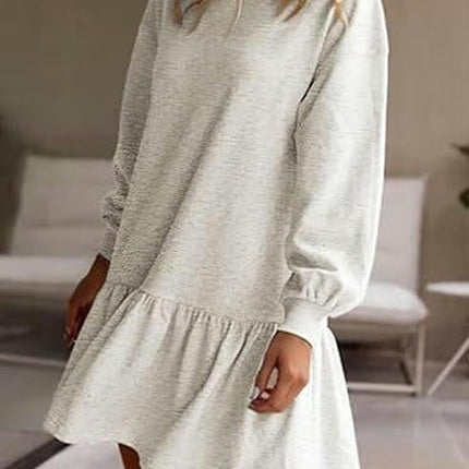Sweatshirt Dress Women Crew Neck Long Sleeve Pullover Dress Fall Mini Dress