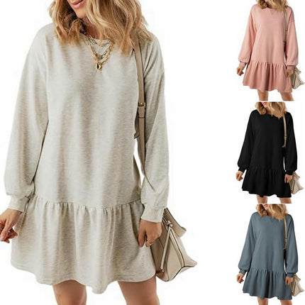Sweatshirt Dress Women Crew Neck Long Sleeve Pullover Dress Fall Mini Dress