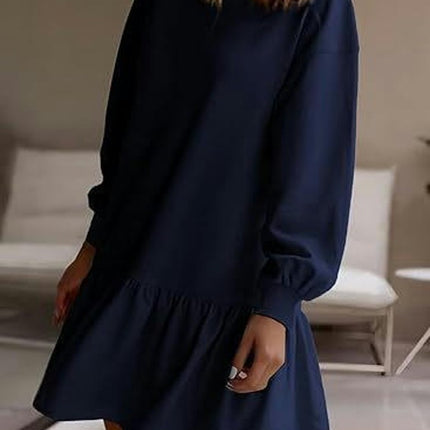 Sweatshirt Dress Women Crew Neck Long Sleeve Pullover Dress Fall Mini Dress