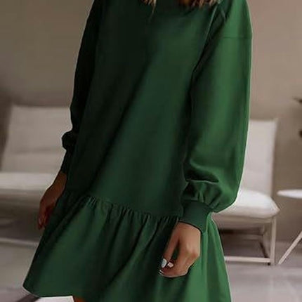 Sweatshirt Dress Women Crew Neck Long Sleeve Pullover Dress Fall Mini Dress