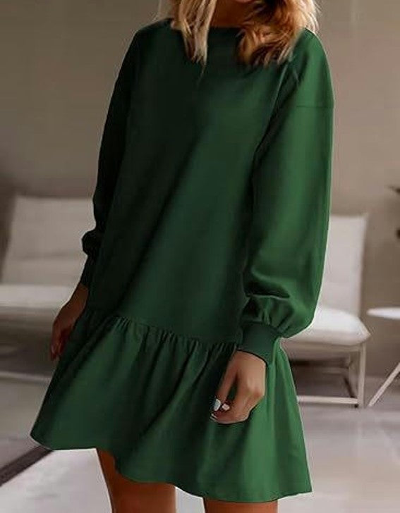 Sweatshirt Dress Women Crew Neck Long Sleeve Pullover Dress Fall Mini Dress