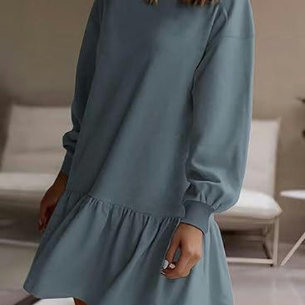 Sweatshirt Dress Women Crew Neck Long Sleeve Pullover Dress Fall Mini Dress