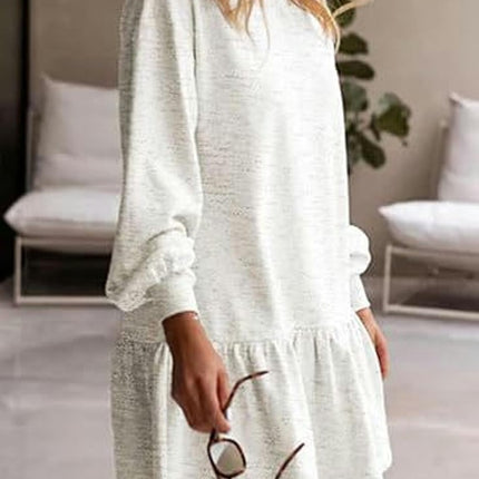 Sweatshirt Dress Women Crew Neck Long Sleeve Pullover Dress Fall Mini Dress