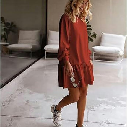Sweatshirt Dress Women Crew Neck Long Sleeve Pullover Dress Fall Mini Dress