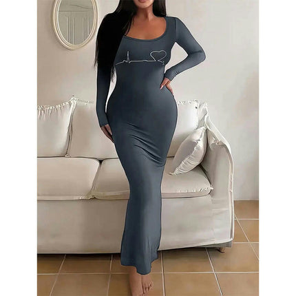 Womens Casual Long Sleeve Bodycon Dress SexyScoop Neck Soft Maxi Dresses