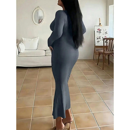 Womens Casual Long Sleeve Bodycon Dress SexyScoop Neck Soft Maxi Dresses