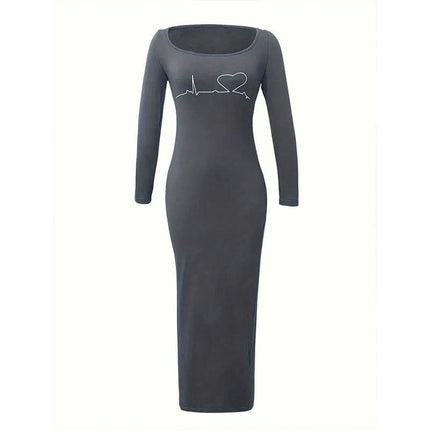 Womens Casual Long Sleeve Bodycon Dress SexyScoop Neck Soft Maxi Dresses