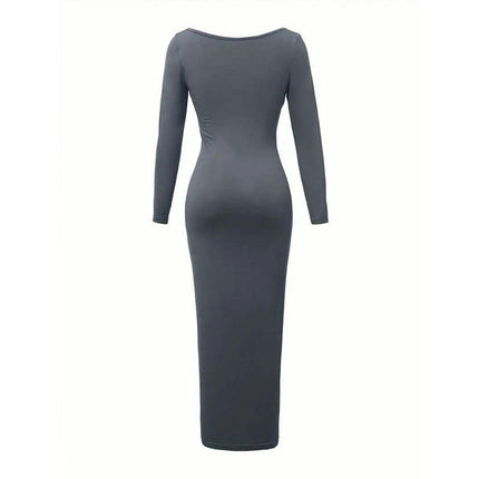 Womens Casual Long Sleeve Bodycon Dress SexyScoop Neck Soft Maxi Dresses