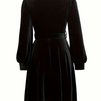 Women's Puff Long Sleeve Velvet Sexy Square Neck A Line Mini Club Party Dresses