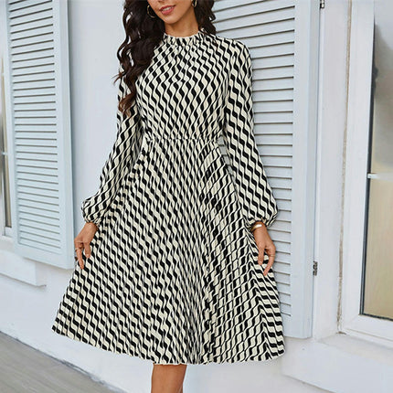Women's Midi Dress Long Sleeve Mock Neck A Line Flowy Long Dresses
