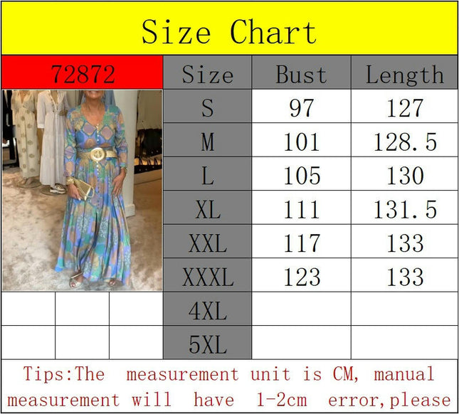 Women's Long Sleeve Boho Maxi Dress V Neck Print Casual Button Down Long Dress