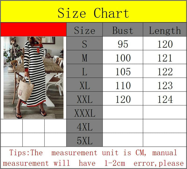 Womens Long Sleeve Crewneck Dress Sriped Loose Fit Slit Maxi Dresses