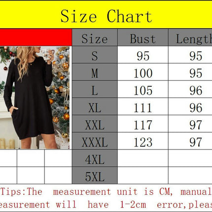 Womens Long Sleeve Loose Fit Dress Casual Crewneck Mini Dresses with Pockets